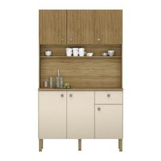 Armário de Cozinha Compacta 6 Portas e 1 Gaveta 111cm Veneza Ripado Freijó/Vanilla - Pallazio