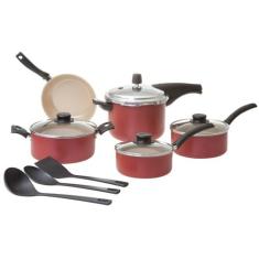 Jogo de Panelas Tramontina Antiaderente - de Alumínio Vermelho 8 Peças