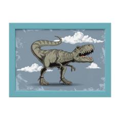 Quadro Infantil Dinossauro Azul Moldura Azul 22x32 - Quartinhos