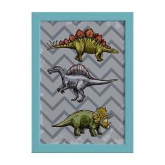 Quadro Infantil Dinossauro Cinza Moldura Azul 22x32 - Quartinhos