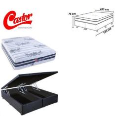 Conjunto Cama Box Baú Casal King + Colchão Castor Silver Star Tecnoped