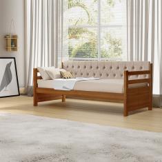 Bicama Solteiro Verona Mona Castanho Estofado Capitonê Veludo Bege Acompanha 1 Colchão