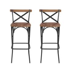 Kit 2 Banquetas Industrial em Aço e Madeira Maciça Laís - Art & Luxo