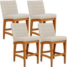 Kit 04 Banquetas Baixa Cozinha Bancada L02 Champagne