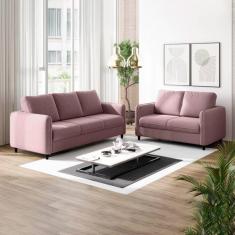 Conjunto Sofá Orquídea 2 e 3 Lugares em Veludo CabeCasa MadeiraMadeira Rosa