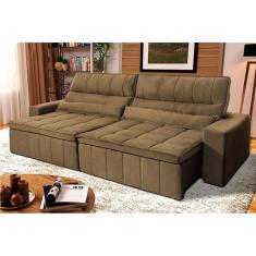 Sofá Retrátil Reclinável Supremo 2,30m Suede Velut Bege Molas no Assento - King House