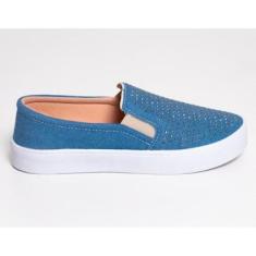 Tênis Simon Vergan Iate Slip On Com Strass HotFix Feminino-Feminino