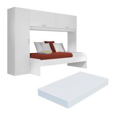 Cama Solteiro com Colchão Incluso e Guarda Roupa Multimóveis Branco