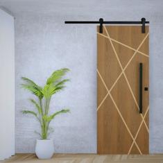 Porta de Correr Padrão Imbuia Agatha Trilho Soft Puxador Barra Chata 800 Mm 92 X 210 Direito Natural