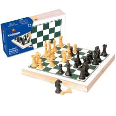 Jogo Xadrez Escolar Tabuleiro Estojo Em Madeira Peças Plásticas