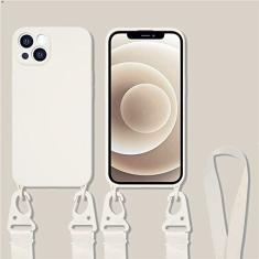 Capa de colar com alça de corda de cordão crossbody para iPhone 11 12 13 14 15 Pro Max Mini XS X XR 7 8 Plus SE Capa de silicone líquido, branco creme, para iPhone 11 Pro