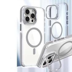 GANGANPRO Compatível com capa magnética para iPhone 15, suporte de anel de câmera embutido, capa protetora transparente clássica à prova de choque para mulheres, homens, meninas, presente, 15 cm -