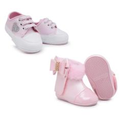 Kit Botinha E Tênis De Menina Bebê Recém Nascida Para Batizado - Skalv