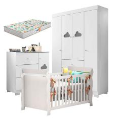 Quarto de Bebê Ane com Berço Americano Lara Branco Brilho com Colchão Gazin - Phoenix Baby