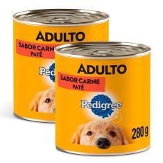 Kit 2 Ração para Cães Pedigree Adultos Lata Sabor Carne 280g
