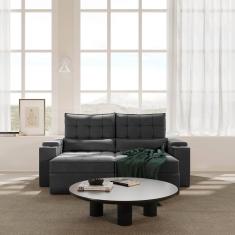 Sofá Retrátil Reclinável com Porta Copos e Usb 3 Lugares 200cm Embaúba Extra Cabecasa Madeiramadeira Cinza Diamante