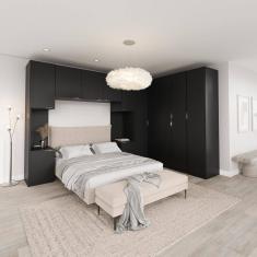 Guarda Roupa Modulado de Canto 6 Peças com 2 Mesas de Cabeceira Hera CabeCasa MadeiraMadeira Preto