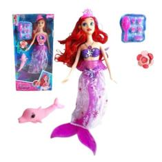 Boneca Sereia Tipo Ariel e Golfinho com Musica Luz Na Cauda - Fashion,