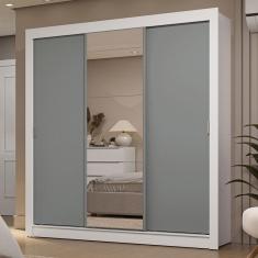Guarda-Roupa Casal 3 Portas de Correr com Espelho 2 Gavetas Branco/Cinza Sublime Madesa