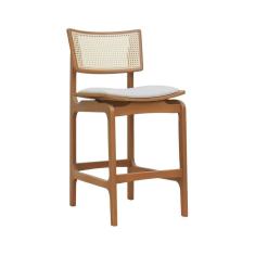 Banqueta Alta Bistrô Apollo Encosto Telinha Natural E Assento Anatômico - Natural Estofado Corano Bege