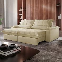 Sofá Retrátil E Reclinável Com Catraca Blindada 200cm Porto Bello Veludo Jolie-bege