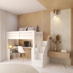 Cama Office Multifuncional Solteiro Adulto Star Plus Branco Perfect Wood