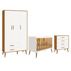 Dormitório Infantil Isis Guarda Roupa 3 Portas, Cômoda E Berço Branco Savana - Reller Móveis Branco Savana