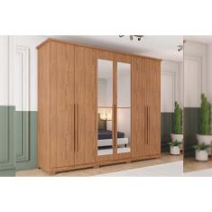 Guarda Roupa Casal Leblon Nature 6 Portas de Bater 6 Gavetas MDF-MDP com Espelho Henn