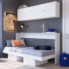 Conjunto Cama Solteiro Articulável e 2 Armários Aéreos Latino Art in Móveis Branco