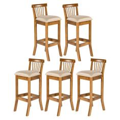 Kit 5 Banquetas Alta para Balcão 36 x 100 Cm Valencia Madeira Maciça Imbuia Linho Bege M58 - RMI