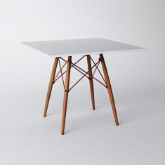 Mesa Eiffel Wood Cobre Tampo De Madeira Quadrado 90 Cm Branco Asturias - Cor: Marrom