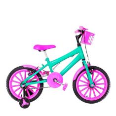 Bicicleta Infantil Feminina Aro 16 Nylon Verde Água E Pink