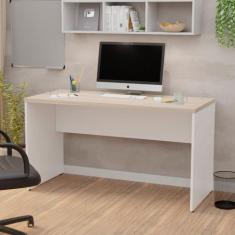 Mesa De Escritório 1.40x60 Tampo 30mm Nogal Netmobil, Dubai/Branco
