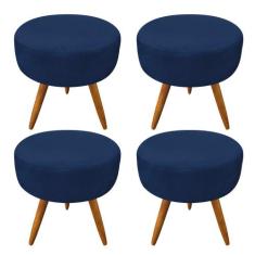 Kit 4 Puffs Banqueta Redonda Nina Veludo Pés Palito Castanho - Pallazi