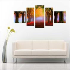Quadro Decorativo Paisagens Árvores Folhas Galhos Rua 5 Peças - Vital