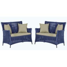 2 Sofás Área Externa Igapó Alumínio Pintura Preta Corda Náutica Estofa