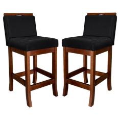 Kit 2 Banquetas Turim Assento 60 Cm Madeira Castanho Suede - CCS Inter