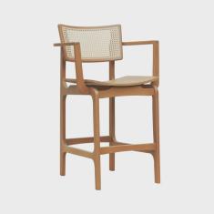 Banqueta Alta Bistrô Apollo com Braços Madeira Maciça Encosto Telinha Assento Anatômico Madeira