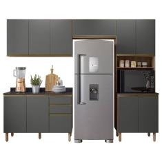 Armário De Cozinha 4 Peças Com Tampo Lita N03 Carvalho/grafite - Mpozenato