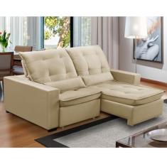 Sofa Retratil Reclinavel 2 Lugares 2,60m Atlantis Veludo Bege LansofBR