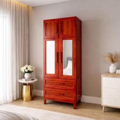 Guarda-Roupa Casal Piauí 4 Portas 2 Gavetas 1 Prateleira com Espelho C