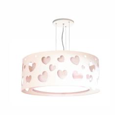 Lustre Infantil Pendente Corações Duplo - Branco 50x16