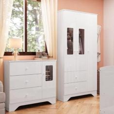Quarto Infantil com Guarda Roupa e Cômoda com Janelas Retângulo 100% M