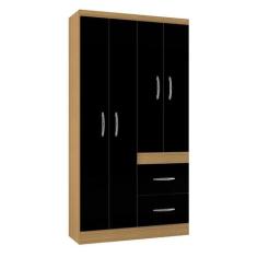 Guarda Roupa Solteiro Milão 4 Portas Damasco Preto  Poquema - Poquema 
