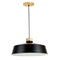 Pendente Madeira Cupula Metal Preto 45cm Vibrance 2730