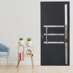 Porta Lambril de Alumínio 210 x 90cm com Friso e Visor Linha Veneza Lado Esquerdo