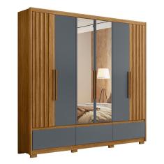 Guarda Roupa Casal 6 Portas Com Espelho 3 Gavetas Amazonas - Freijó / Cinza Freijó / Cinza