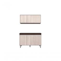 Balcão Gabinete Manu 120 Cm S-tampo E Armário Aéreo Andreia 120cm Marrom