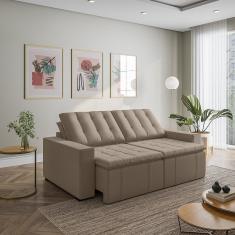 Sofá Cama Retrátil E Reclinável 3 Lugares 220cm Em Veludo Com Molas E Braço Reto Palmeira Cabecasa M Castor