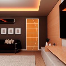 Kit Com 2 Folhas De Porta Madeira Decorada 210x80cm Espessura 3,5cm Neblina Mgm Mogno